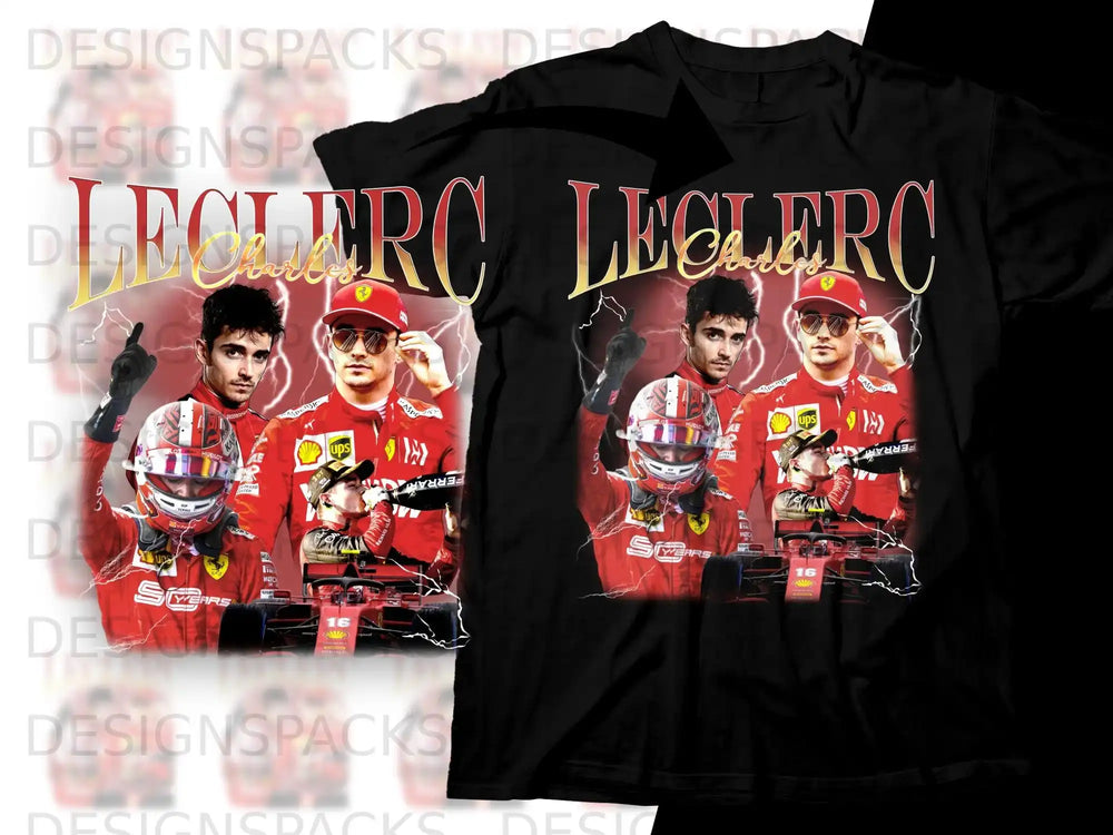 Charles Leclerc in racing gear with "Leclerc Club" text and lightning effects.