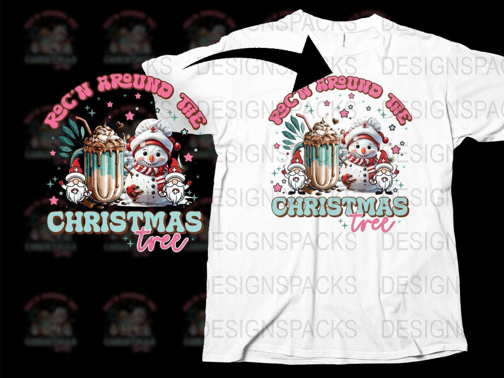 Christmas Tree T-Shirt Snowman Hot Cocoa Graphic Holiday Tee Unisex Winter Apparel