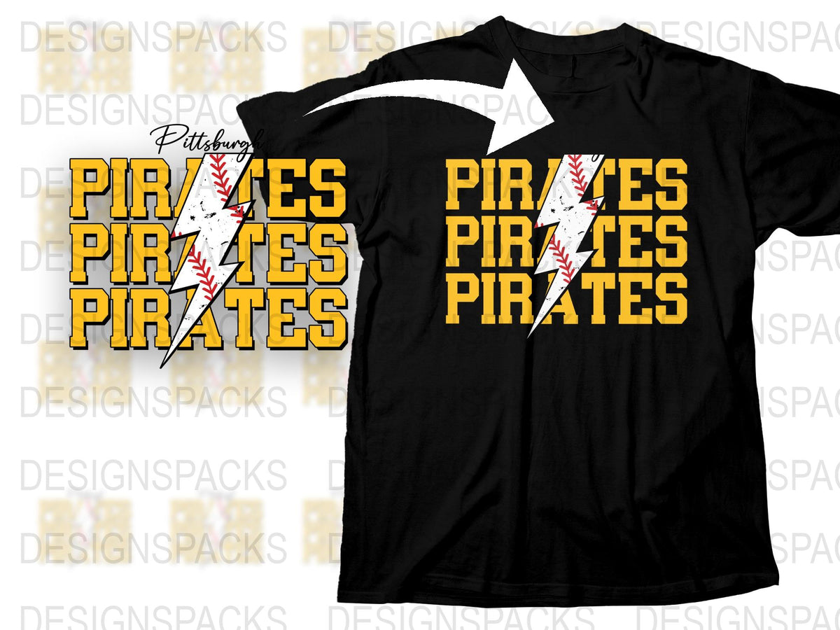 Pittsburgh Pirates Inspired T-Shirt, Black and Yellow, Baseball Fan Apparel, Graphic Tee for Sports Lovers