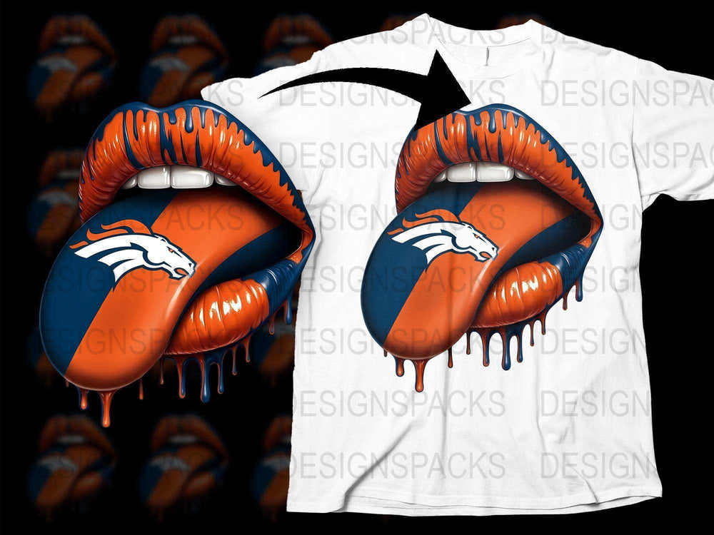 Denver Football Team Lip Drip Graphic T-Shirt, Bold Orange Blue Sports Fan Wear