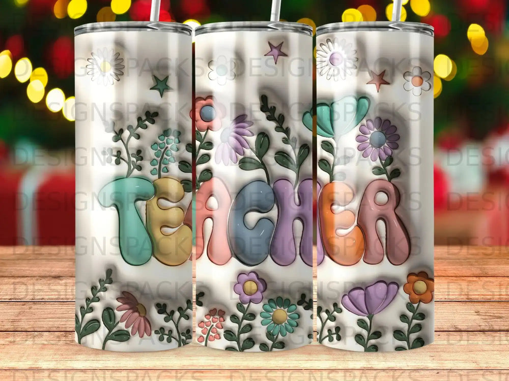 Vibrant Teacher Lettering Whimsical Flowers Stars Tumbler product type