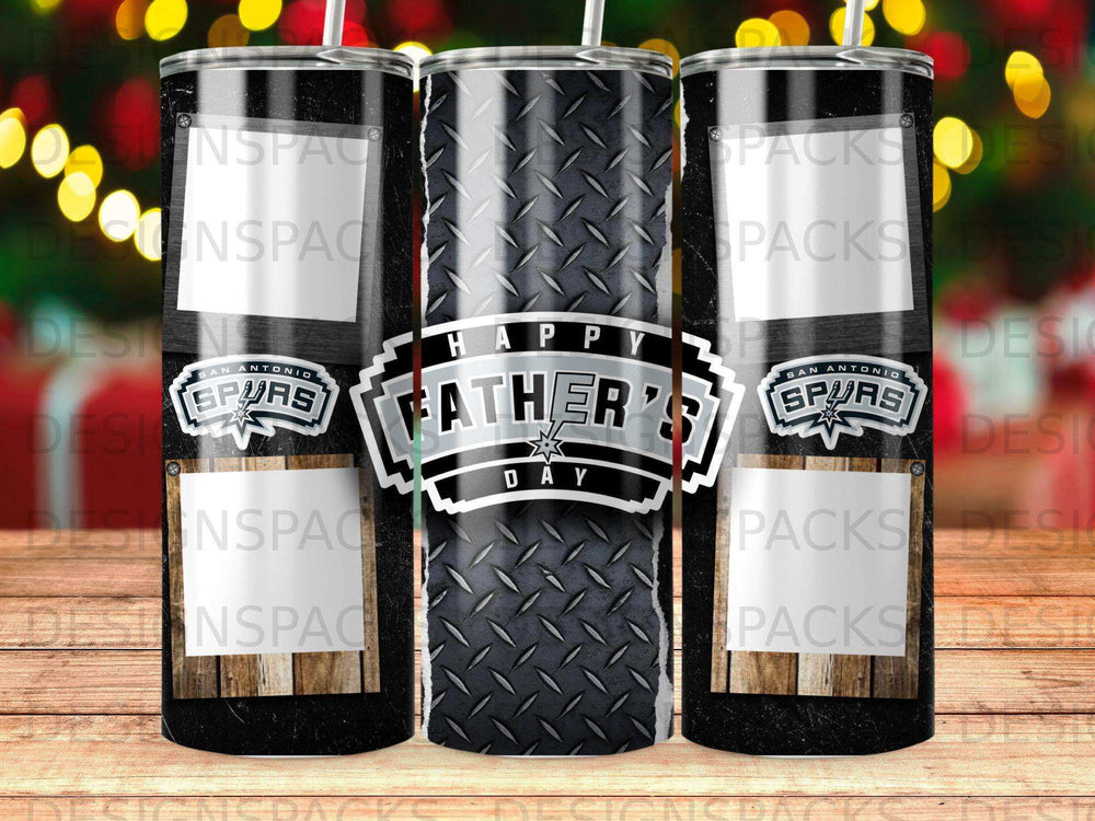 San Antonio Spurs Father's Day tumbler with distressed metal pattern.