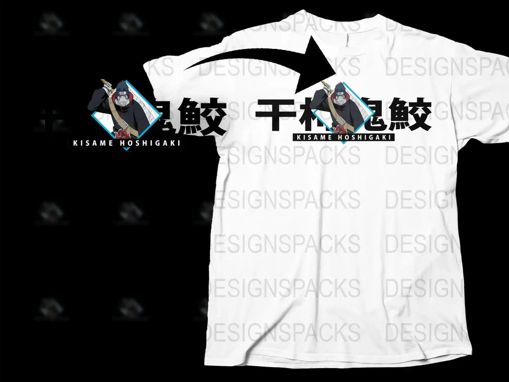 Kisame Hoshigaki Anime T-Shirt, Unique Graphic Tee, Japanese Lettering, Unisex Cotton Shirt
