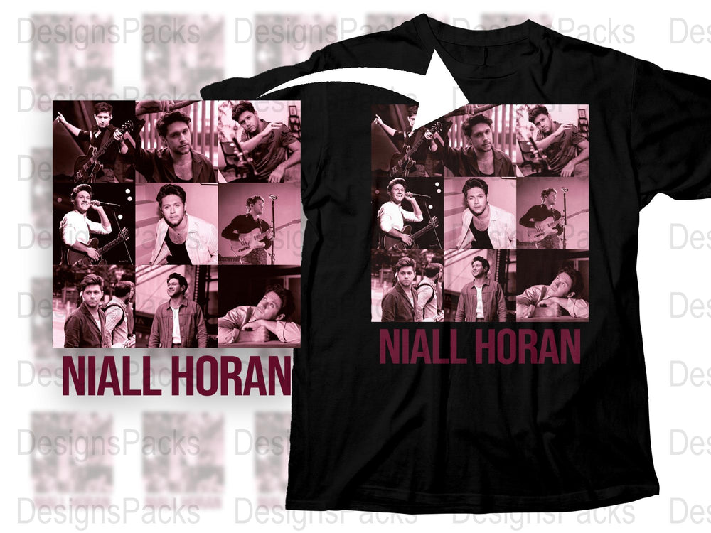 Niall Horan Photo Collage T-Shirt, Pop Music Fan Merchandise, Unisex Black Tee