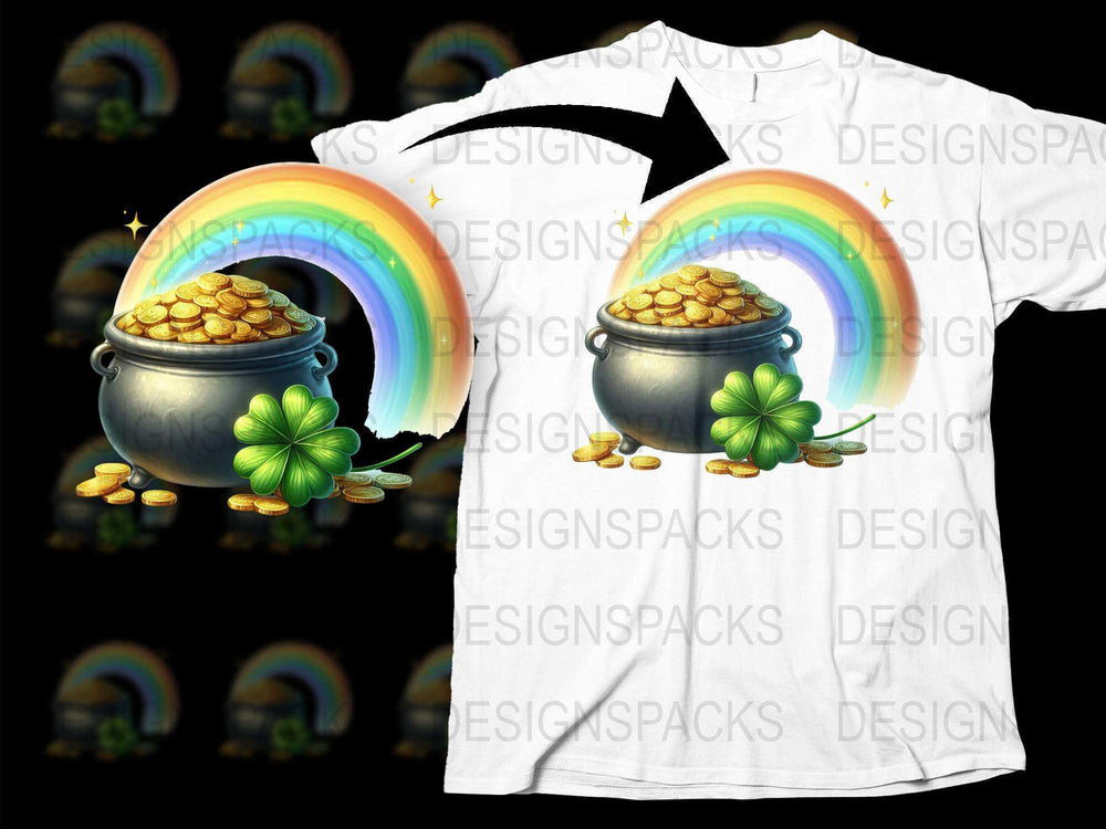 Lucky Charm Rainbow Pot of Gold T-Shirt, St. Patrick's Day Graphic Tee, Irish Shamrock Print Shirt