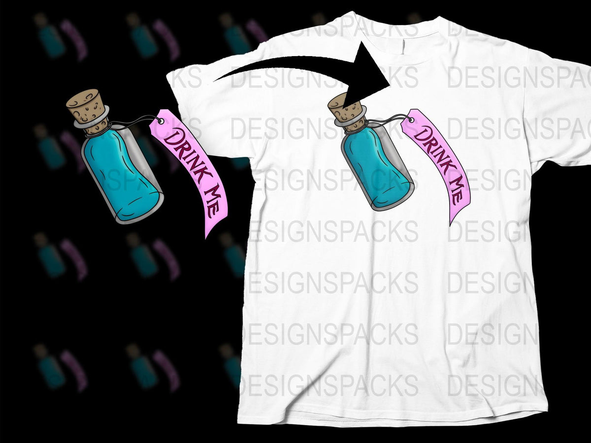 Alice in Wonderland Drink Me Potion T-Shirt, Whimsical Graphic Tee, Magical Storybook Fashion, Unisex Clothing