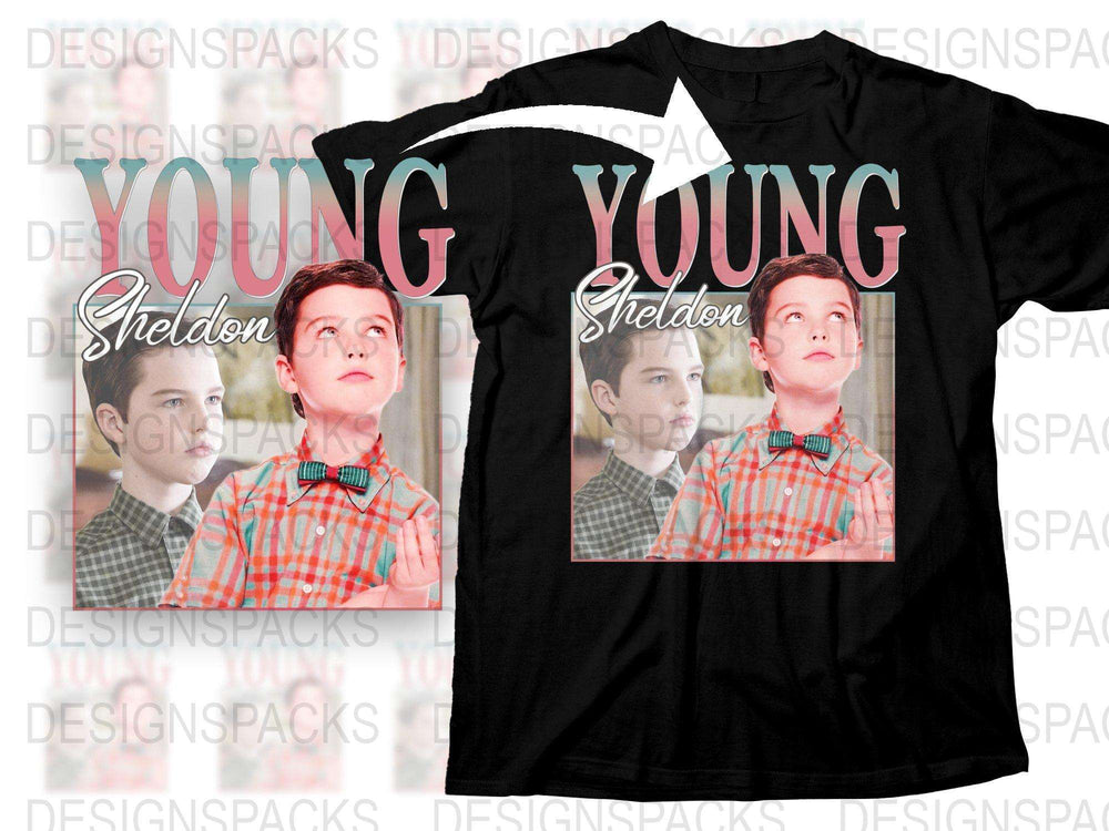 Young Sheldon T-Shirt, TV Show Graphic Tee, Black Cotton Shirt, Vintage Style, Fan Gift Idea