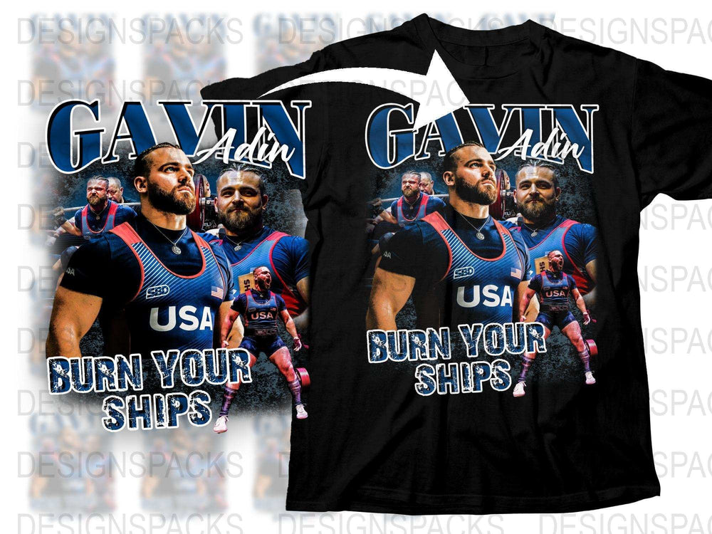 Gavin Adam USA Weightlifting Graphic T-Shirt, Burn Your Ships Motivational Tee, Athletic Apparel, Fitness Shirt for Men and Women