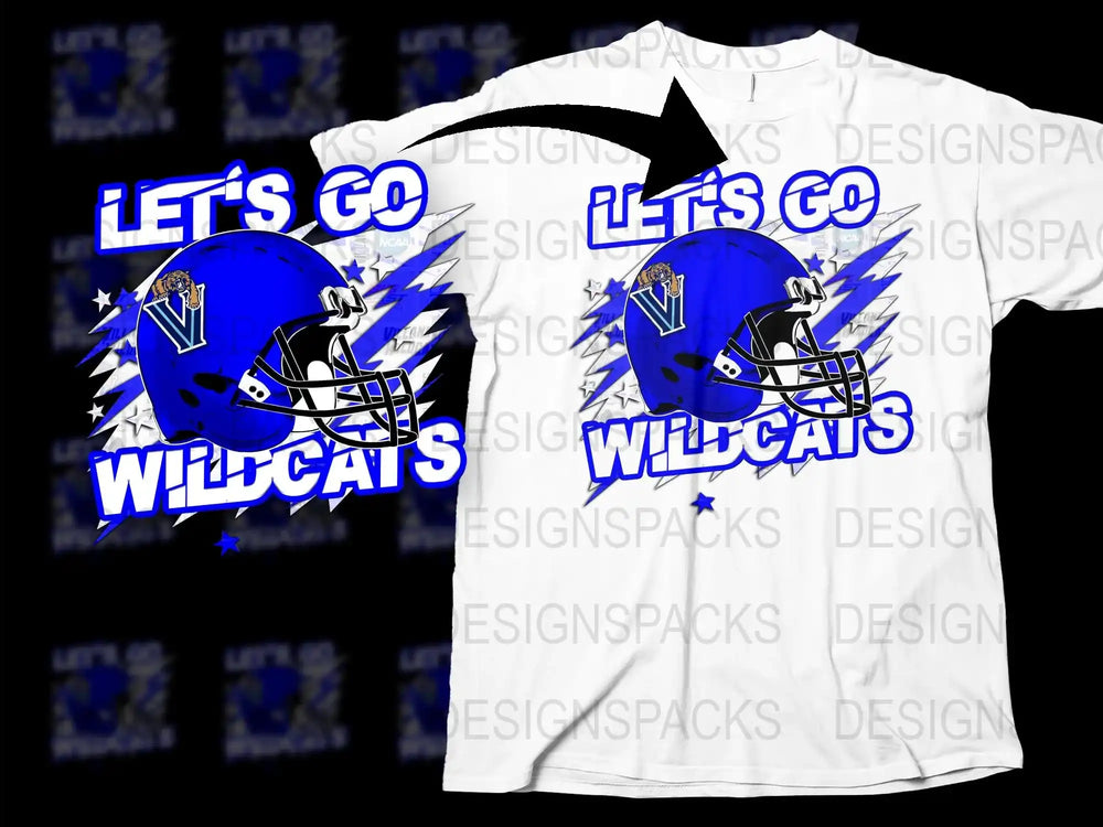 Let's Go Wildcats Football Graphic T-Shirt, Blue Helmet Sports Tee, High School Team Support Shirt
