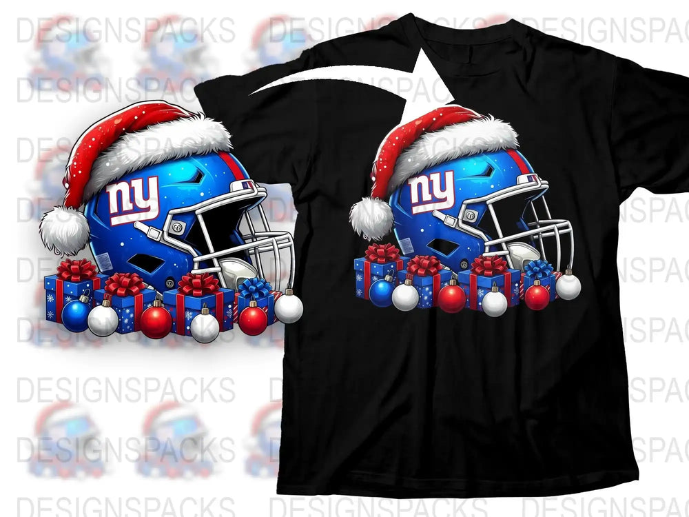 Festive Holiday Football T-Shirt, NY Helmet Graphic, Christmas Santa Hat, Sports Fan Apparel