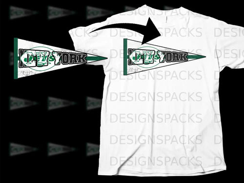 New York Green and White Pennant Graphic Design Shirt