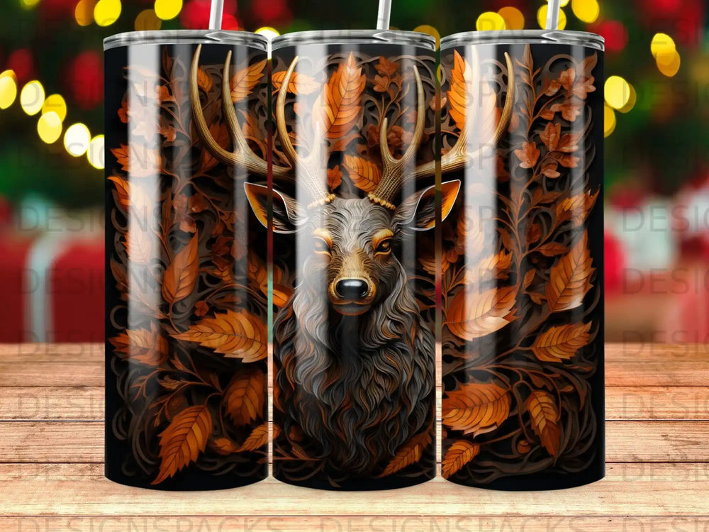 Deer head with autumn leaves design on a dark background.