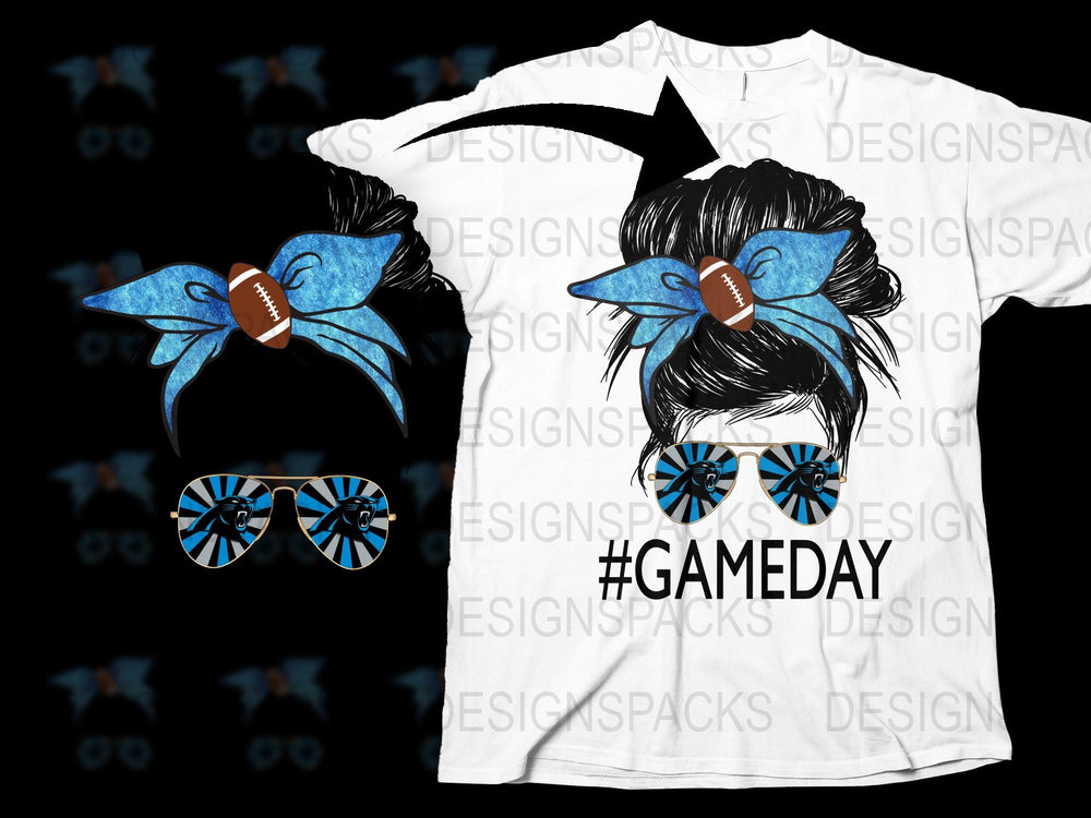 Game Day T-Shirt Football Theme, Blue Bow, Sunglasses Print, Sports Fan Apparel, Casual Wear