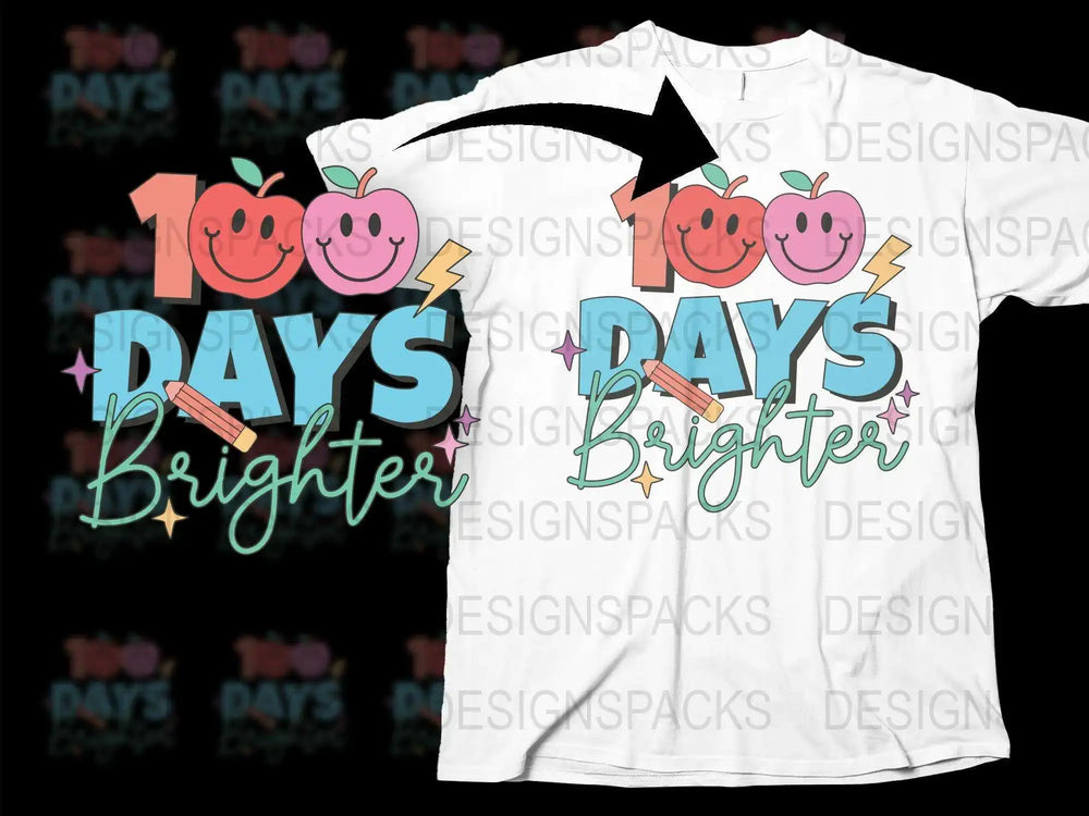 Teacher Appreciation T-Shirt, 100 Days Brighter Graphic Tee, Colorful School Shirt, Educational Gift, Unisex Adult Clothing