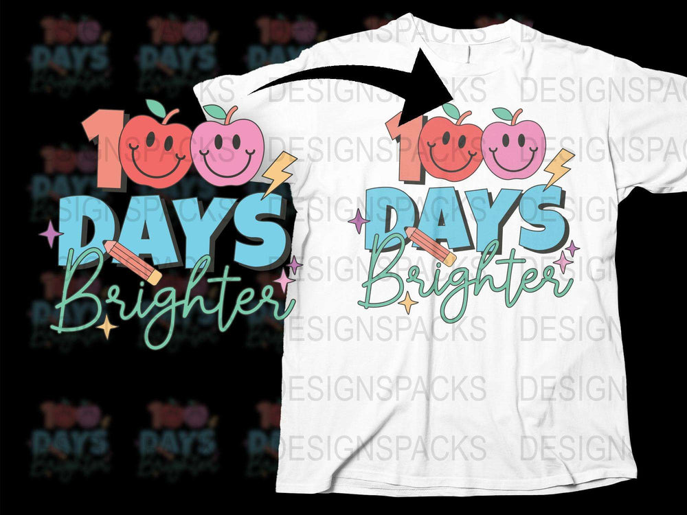 Teacher Appreciation T-Shirt, 100 Days Brighter Graphic Tee, Colorful School Shirt, Educational Gift, Unisex Adult Clothing