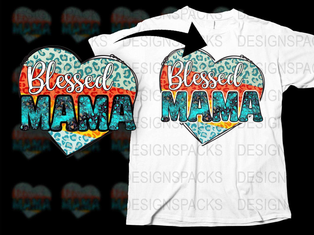 Blessed Mama T-Shirt, Heart Design, Leopard Print, Colorful, Women's Graphic Tee, Gift for Mom