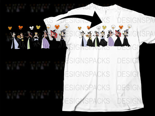 Halloween Themed T-Shirt, Cartoon Witches and Ghosts Graphic Tee, Spooky Season Apparel for All Ages