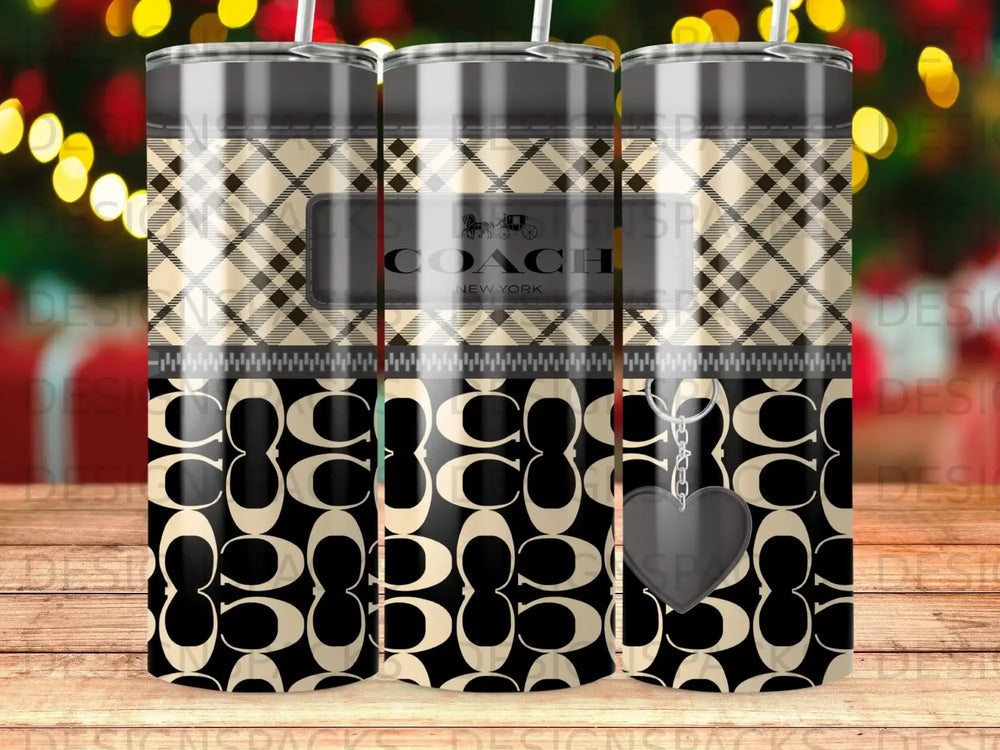 Black Beige COACH NEW YORK Plaid C Pattern Tumbler product type