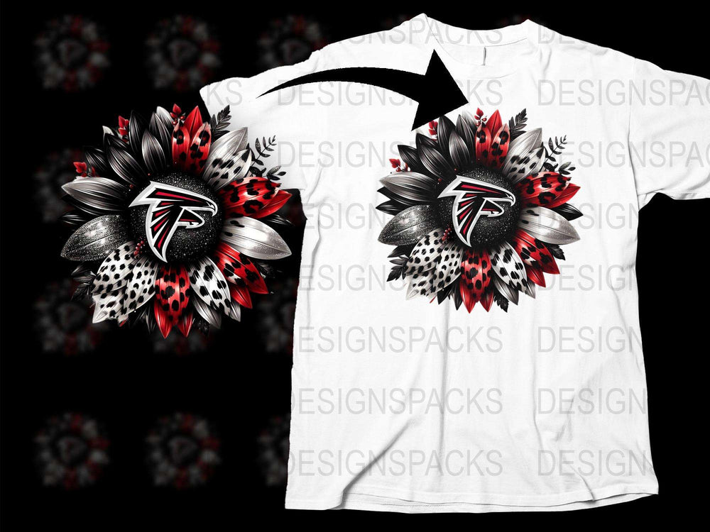 Atlanta Falcons Floral Design T-Shirt, Black and Red, NFL Team Inspired Casual Wear, Unisex Sports Apparel