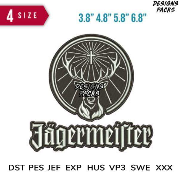 Jägermeister deer head logo embroidery design in 4 sizes, compatible with DST PES JEF formats