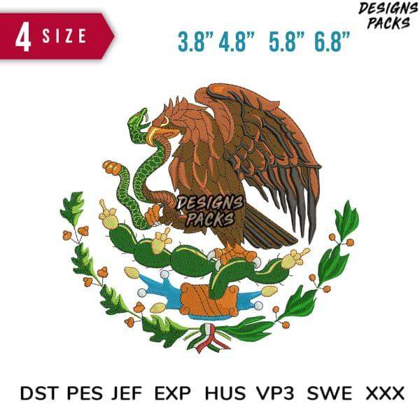 Mexican Eagle & Snake Embroidery Design in 4 Sizes - DST PES JEF EXP Formats