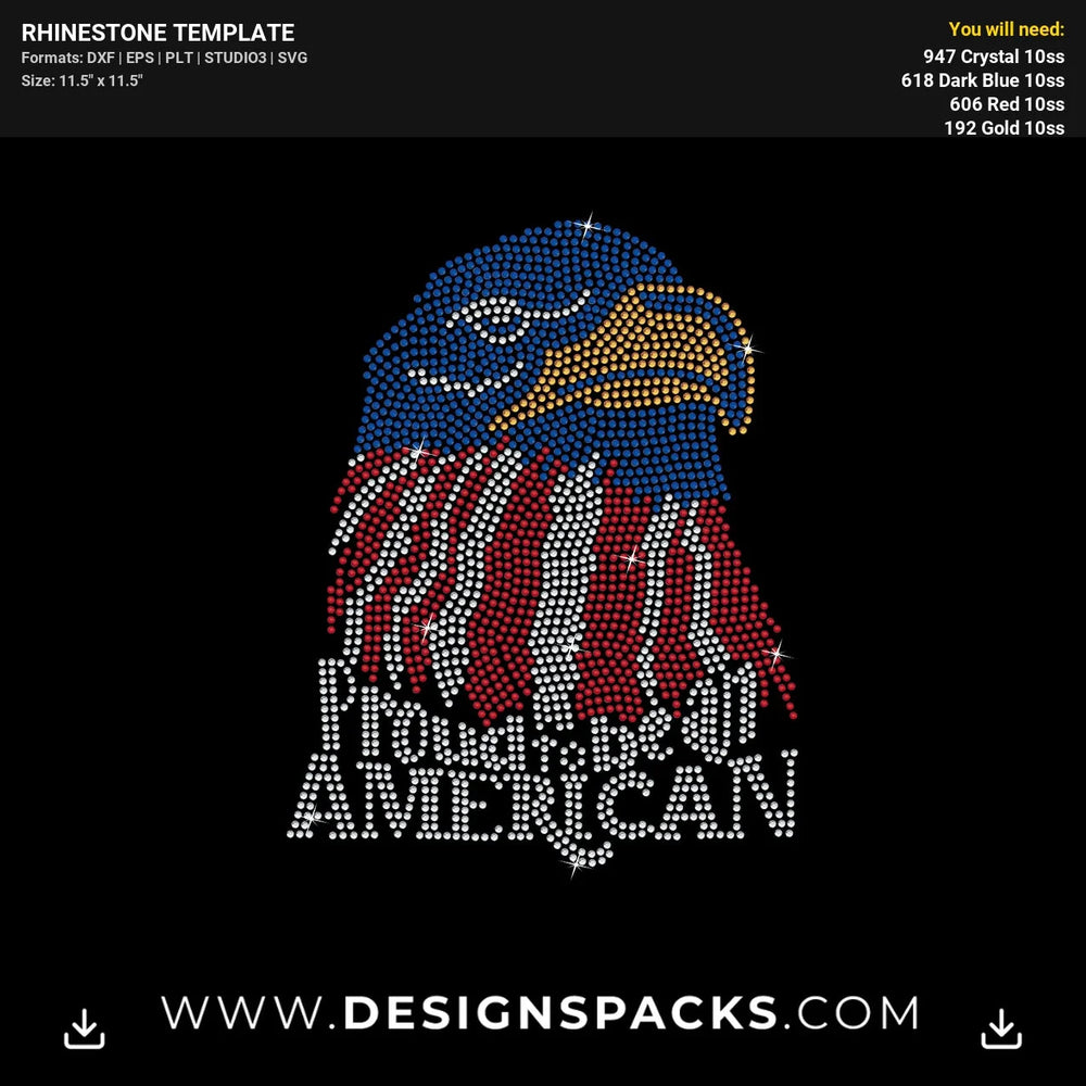 Eagle Proud American Usa Flag Rhinestone Digital Template