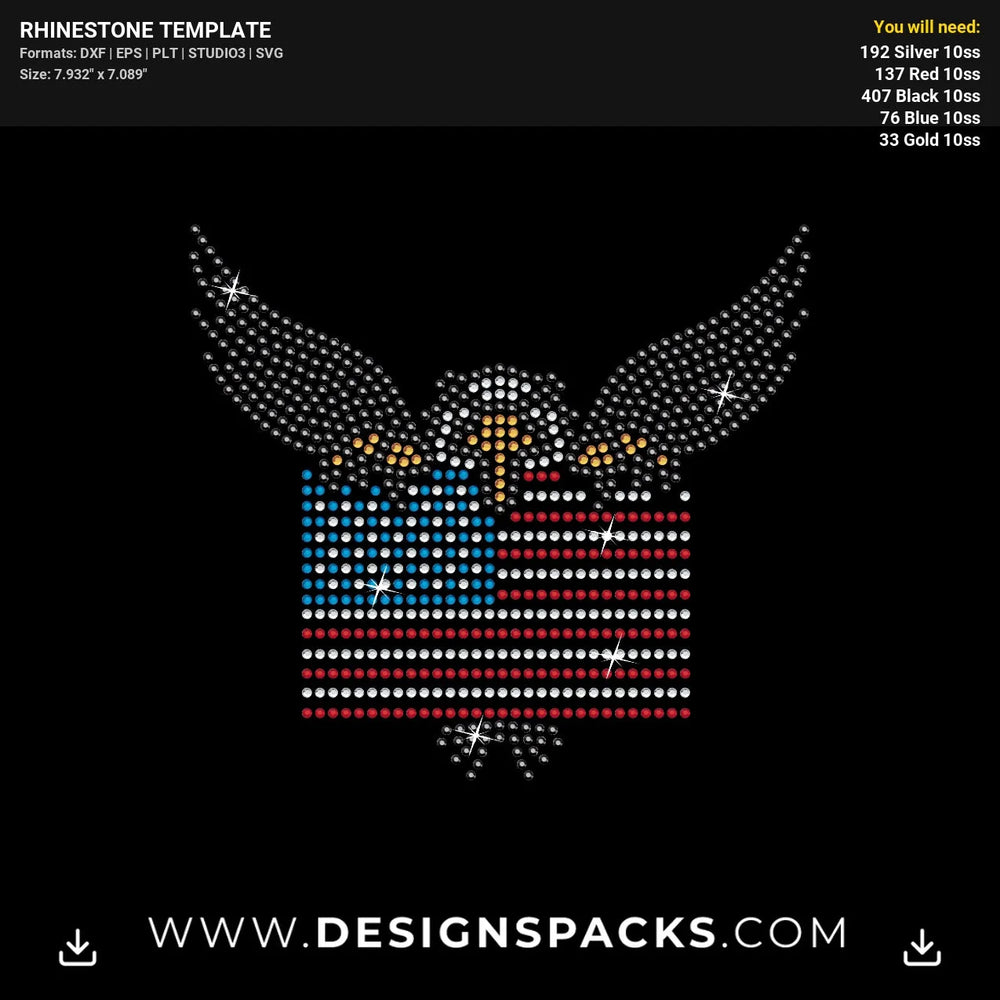 Eagle Usa Flag Rhinestone Digital Template