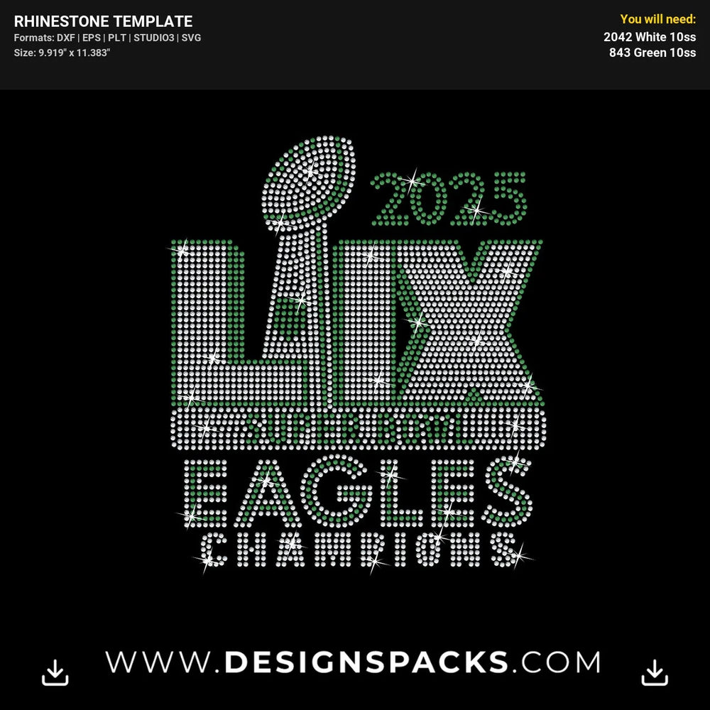 Eagles Champions Super Bowl 2025 Rhinestone Digital Template