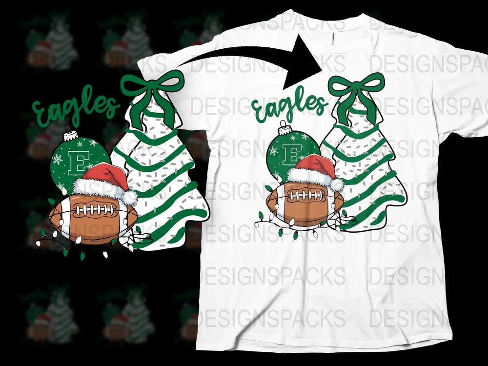 Eagles Christmas T-Shirt, Santa Gnome Football Design, Festive Holiday Apparel, Green and White Graphic Tee