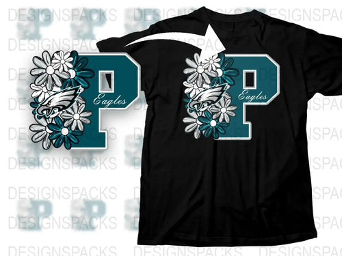 Floral Number 22 Eagles Black T-Shirt, Stylish Graphic Tees, Sports Team Inspired Fashion Tops