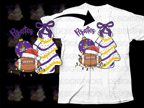 Pirates Football T-Shirt, Santa Hat Christmas Sports Tee, Colorful Holiday Apparel, Festive Graphic Shirt for Fans