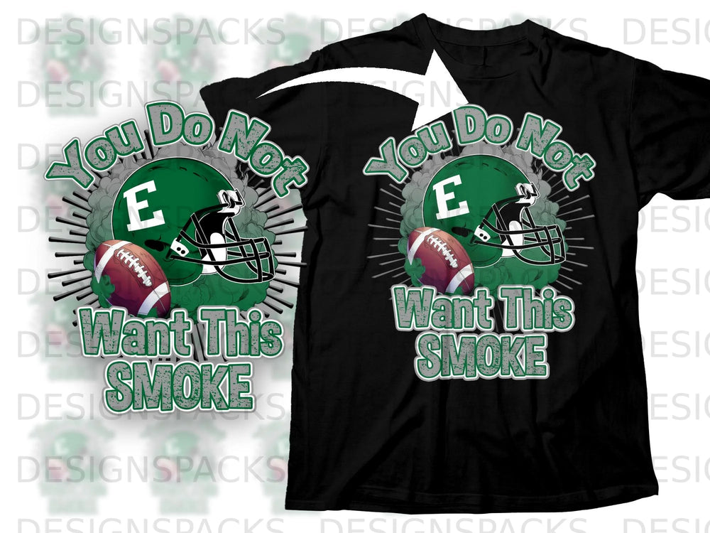 Green football helmet with "You Do Not Want This Smoke" text.