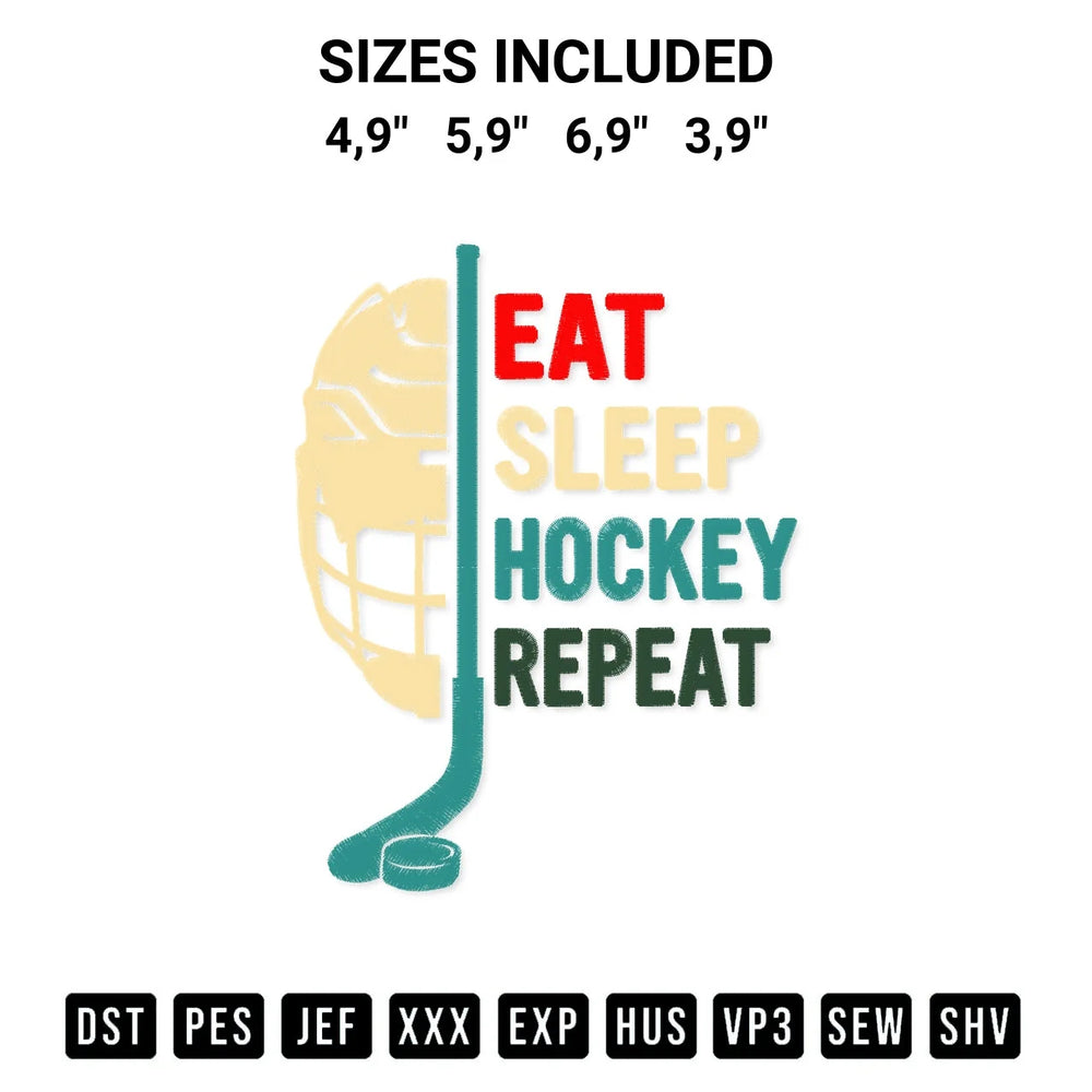 Eat Sleep Hockey Repeat Retro Vintage Funny Gift For Hockey Players Embroidery Design