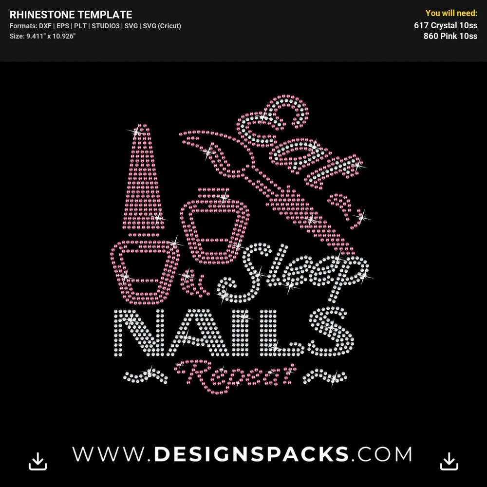 Eat Sleep Nails Repeat Rhinestone Digital Template