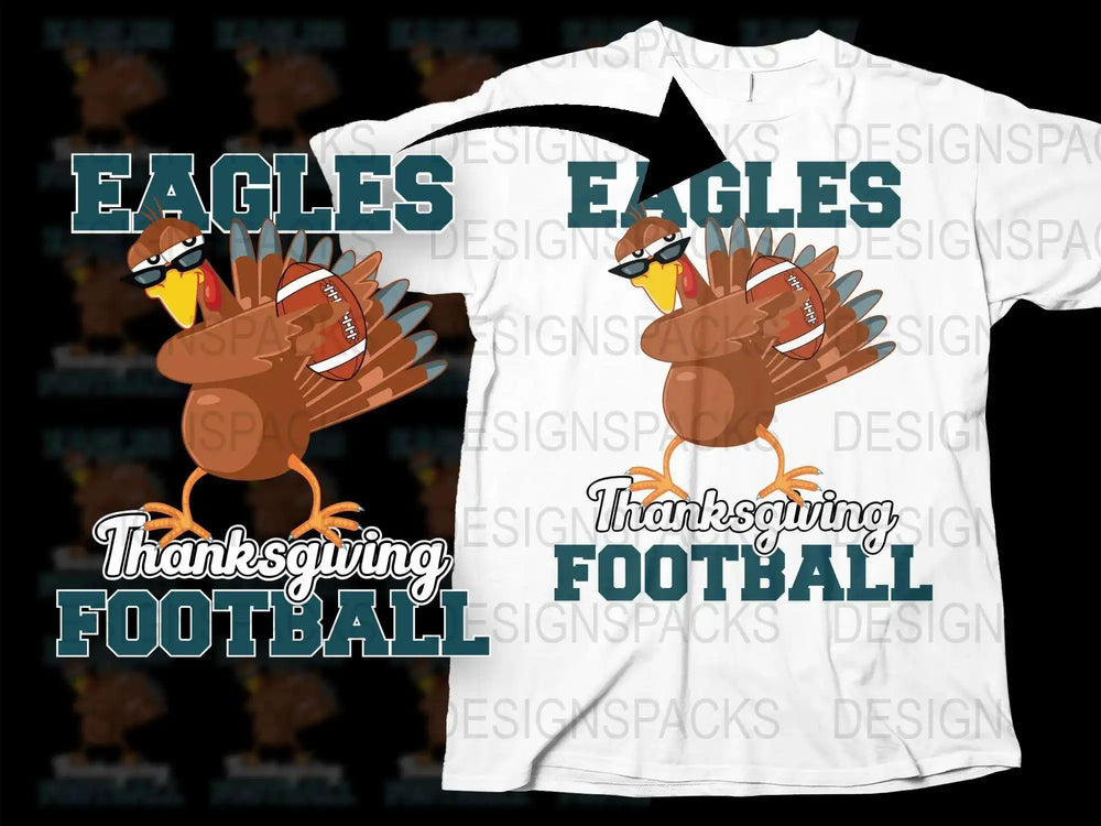 Thanksgiving Football Eagles T-Shirt, Funny Turkey Playing Football, Holiday Tee, Sports Graphic Shirt, Autumn Festive Apparel