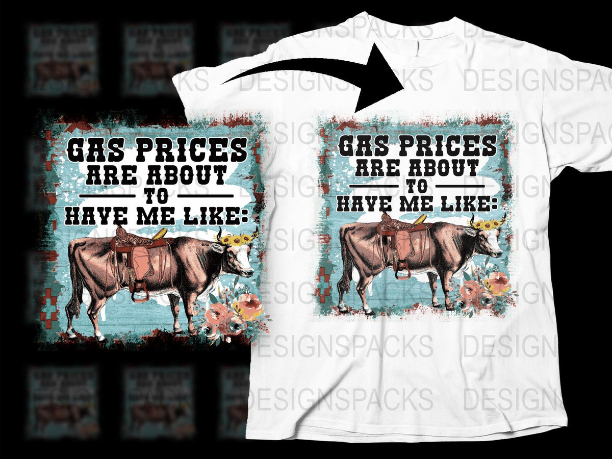 Funny Oxen T-Shirt Gas Prices Graphic Tee Vintage Style Farm Animal Humor Top