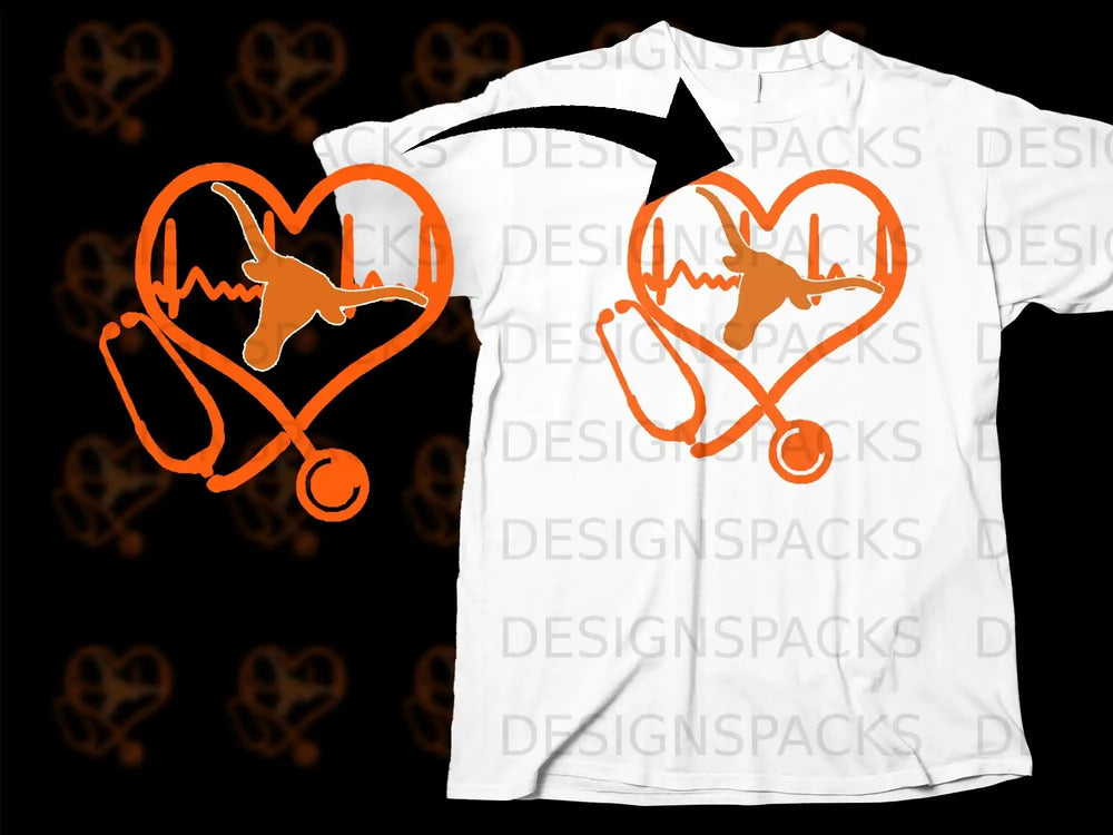 Orange Heart Stethoscope and Cattle T-Shirt Design