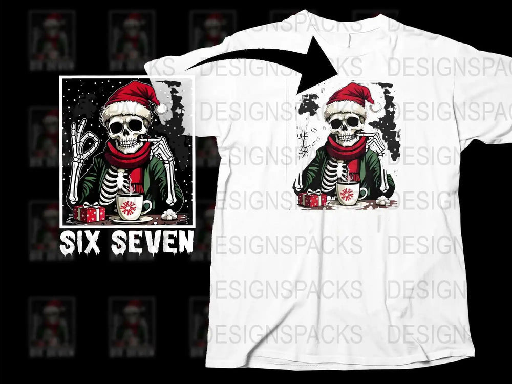 Skeleton Santa Graphic T-Shirt, Christmas Skull with Hat, Unique Holiday Tee, Festive Winter Apparel for Adults, Cool Yuletide Gift