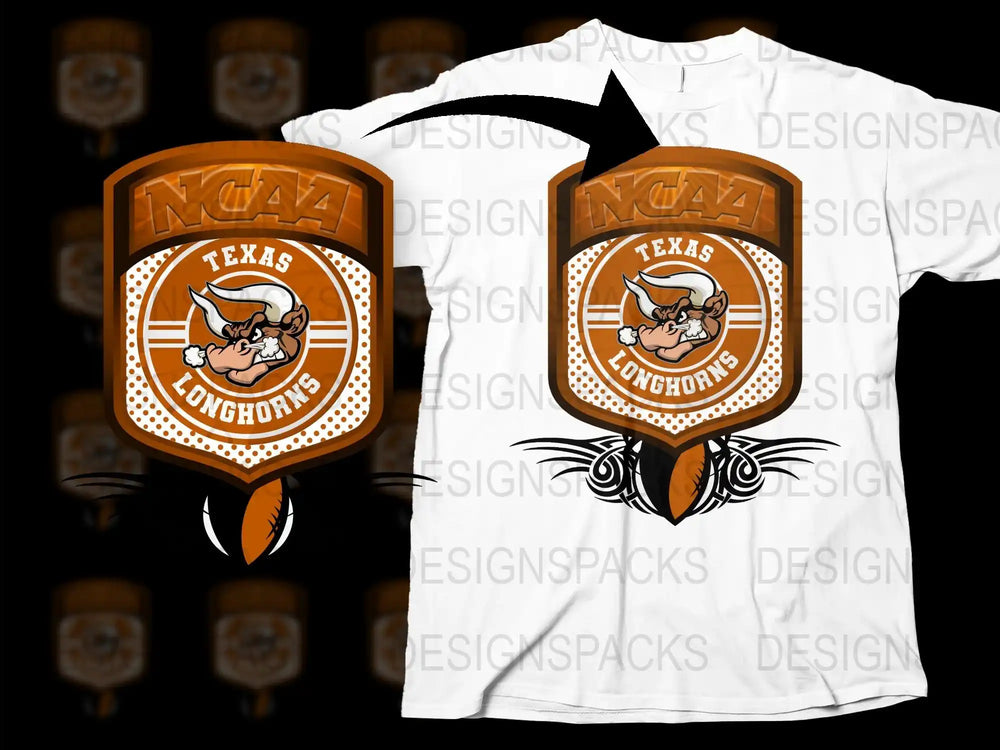 Texas Longhorns NCAA Football Licensed T-Shirt, College Sports Fan Gear, Orange White Graphic Tee