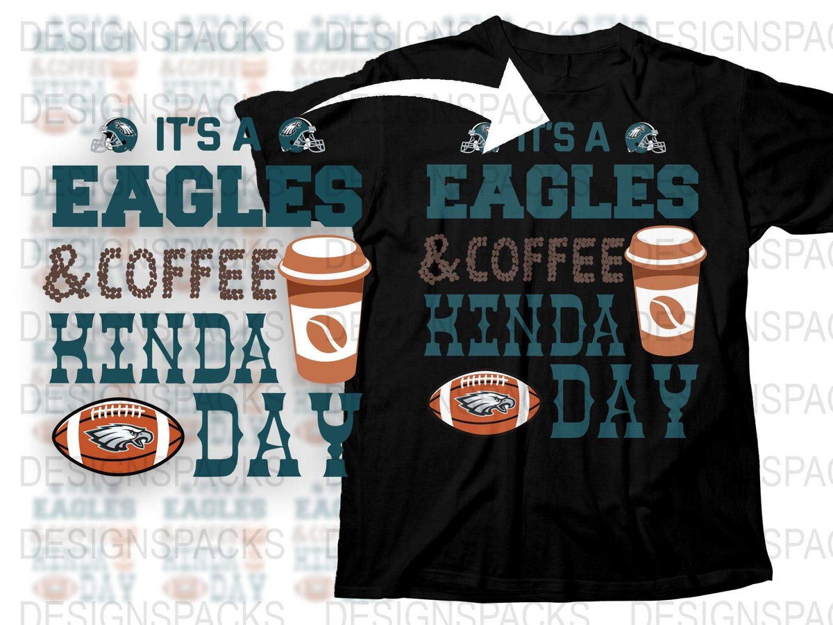Eagles Football T-Shirt, Game Day Apparel, Coffee and Football Design, Sports Fan Gift, Unisex Black Tee