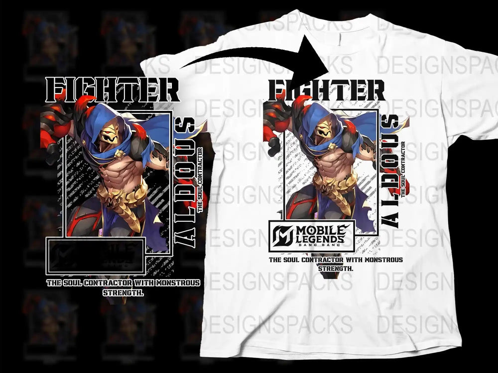 Mobile Legends Fighter Aldous T-Shirt, Gaming Apparel, Graphic Tee, Men's White Shirt, Unique Gamer Gift