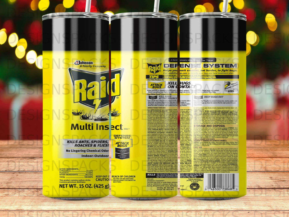 Raid Multi Insect Killer 7 aerosol can with bug attack graphic.