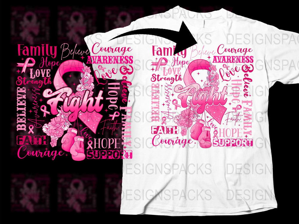 Breast Cancer Awareness T-Shirt, Family Hope Love Design, Pink Ribbon Graphic Tee