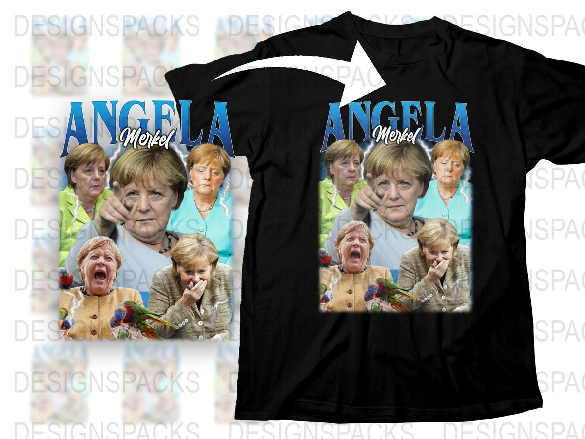 Angela Merkel Expression Collage T-Shirt, Unique Political Leader Tee, Gift for History Buffs
