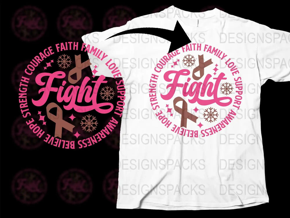 Breast Cancer Awareness T-Shirt, Fight Hope Love Faith Graphic Tee, Family Support Pink Ribbon Shirt
