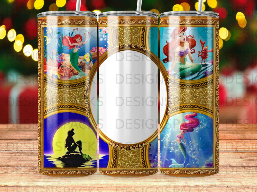 Three framed panels featuring Disney's Ariel, including a crab and underwater scenes.