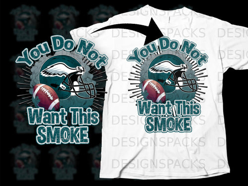 White t-shirt with Philadelphia Eagles helmet, football, and text 