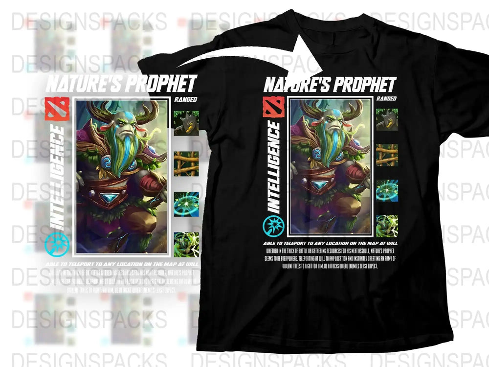 Nature's Prophet Dota 2 Graphic T-Shirt, Ranger Intelligence Design, Gaming Apparel, Unisex Black Tee