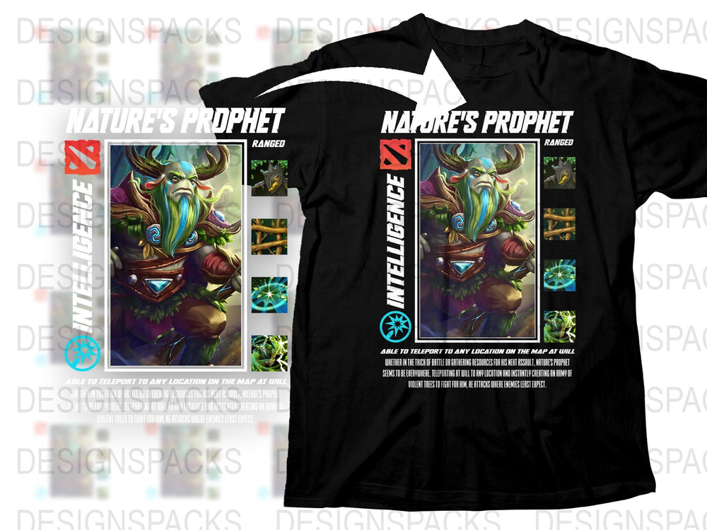 Nature's Prophet Dota 2 Graphic T-Shirt, Ranger Intelligence Design, Gaming Apparel, Unisex Black Tee