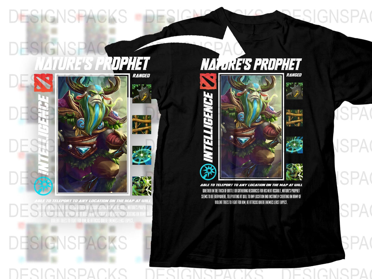 Nature's Prophet Dota 2 Graphic T-Shirt, Ranger Intelligence Design, Gaming Apparel, Unisex Black Tee